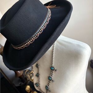 Lucky Brand Black Hat with Brown Trim